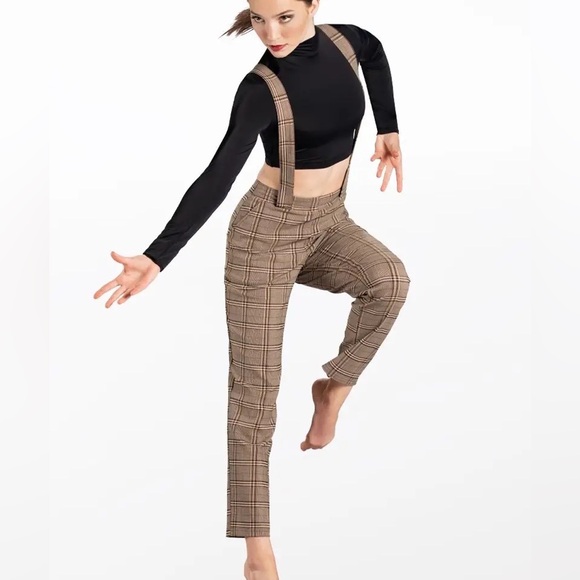 Weissman Plaid Suspenders & White Bodysuit Dance Costume - Picture 1 of 5